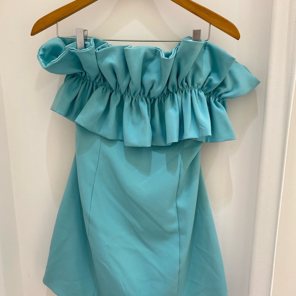 Ruffled Off-Shoulder Dress in Teal